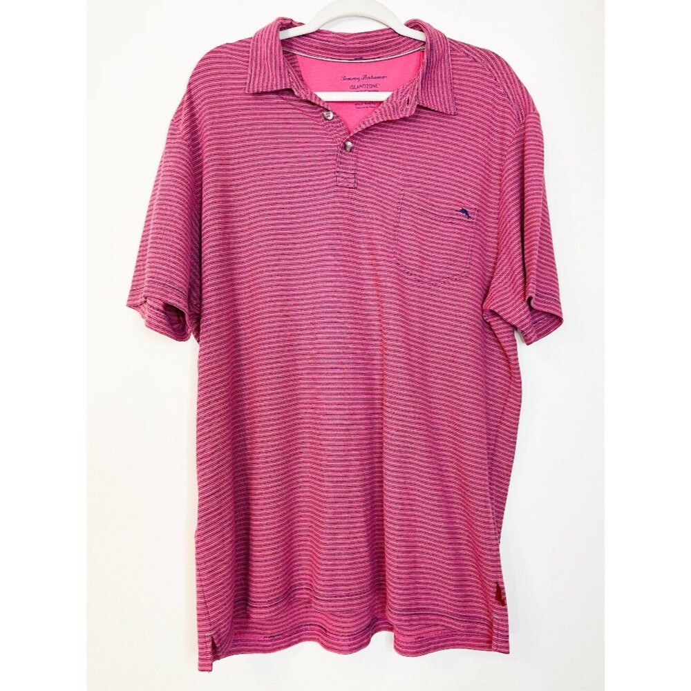 Tommy Bahama IslandZone XL Pink Striped Pima Cotton Performance Polo Shirt
